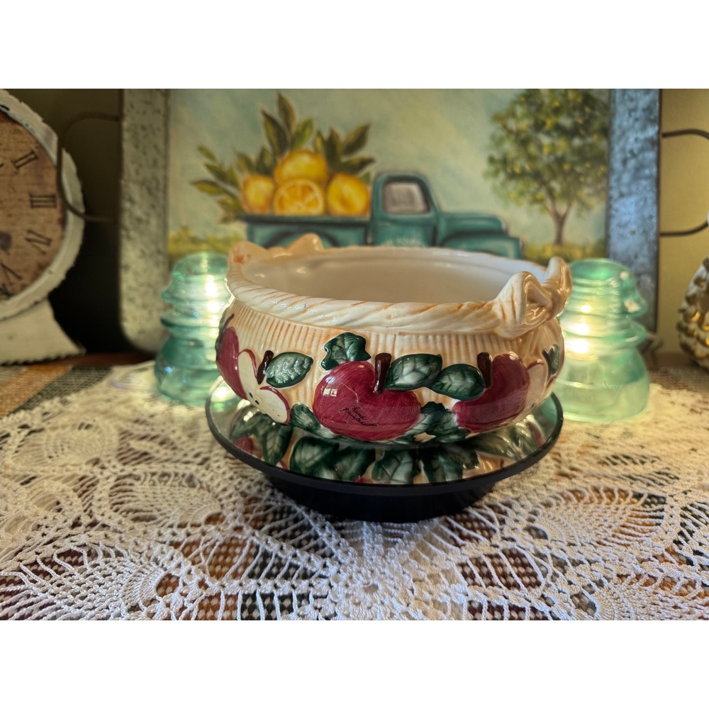 Vintage Claire Burke Apple Basket Ceramic Bowl Hand Painted Farmhouse Decor 6.5"